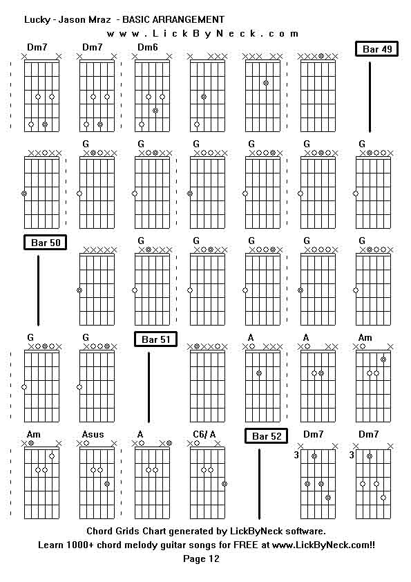 Chord Grids Chart of chord melody fingerstyle guitar song-Lucky - Jason Mraz  - BASIC ARRANGEMENT,generated by LickByNeck software.